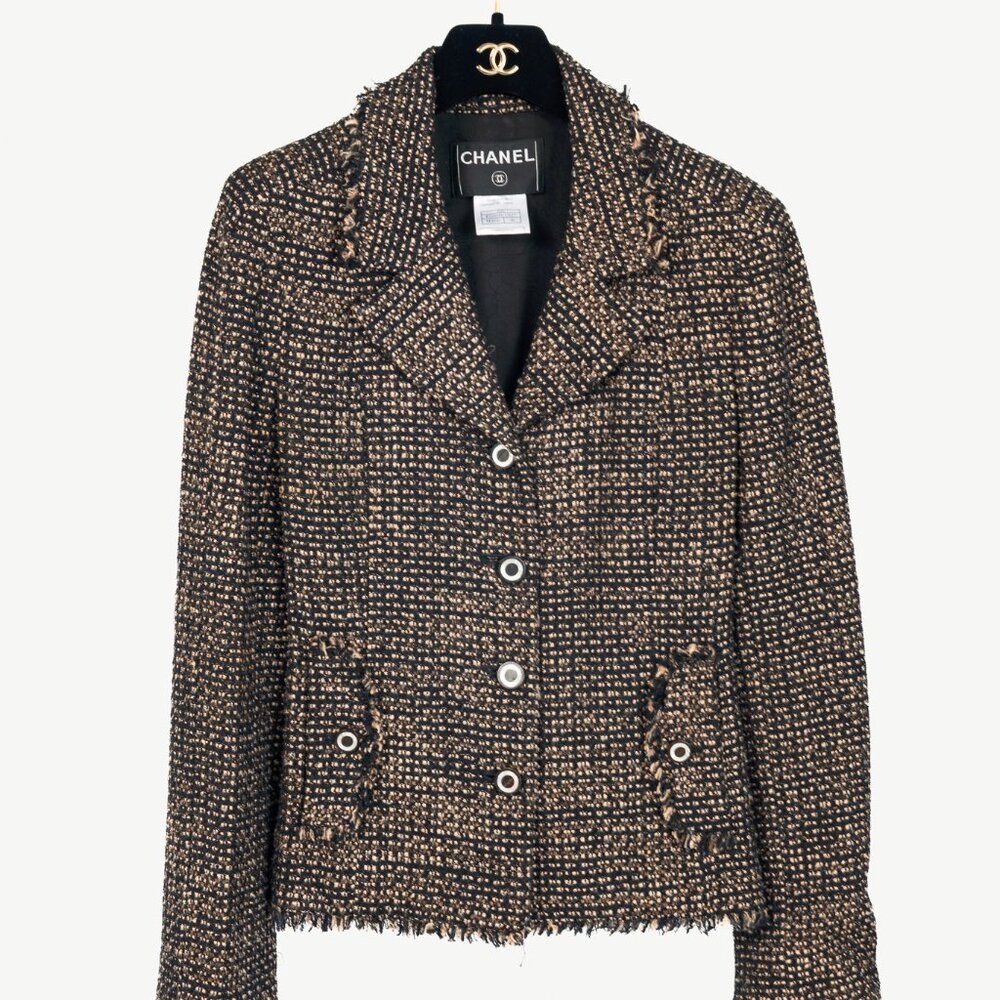 Chanel 03A Brown Wool-Blend Tweed Buttoned Blazer